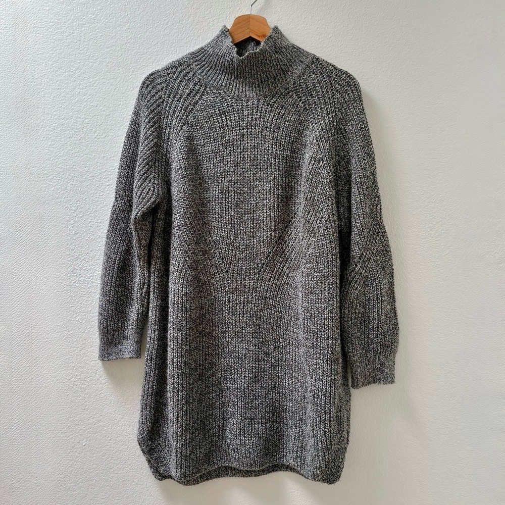 Gray Minimalist Funnel Neck Sweater Dress